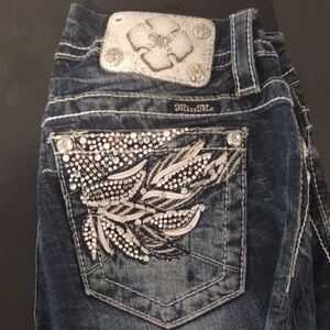 Miss Me Dark Blue Jeans with Silver Embellishments